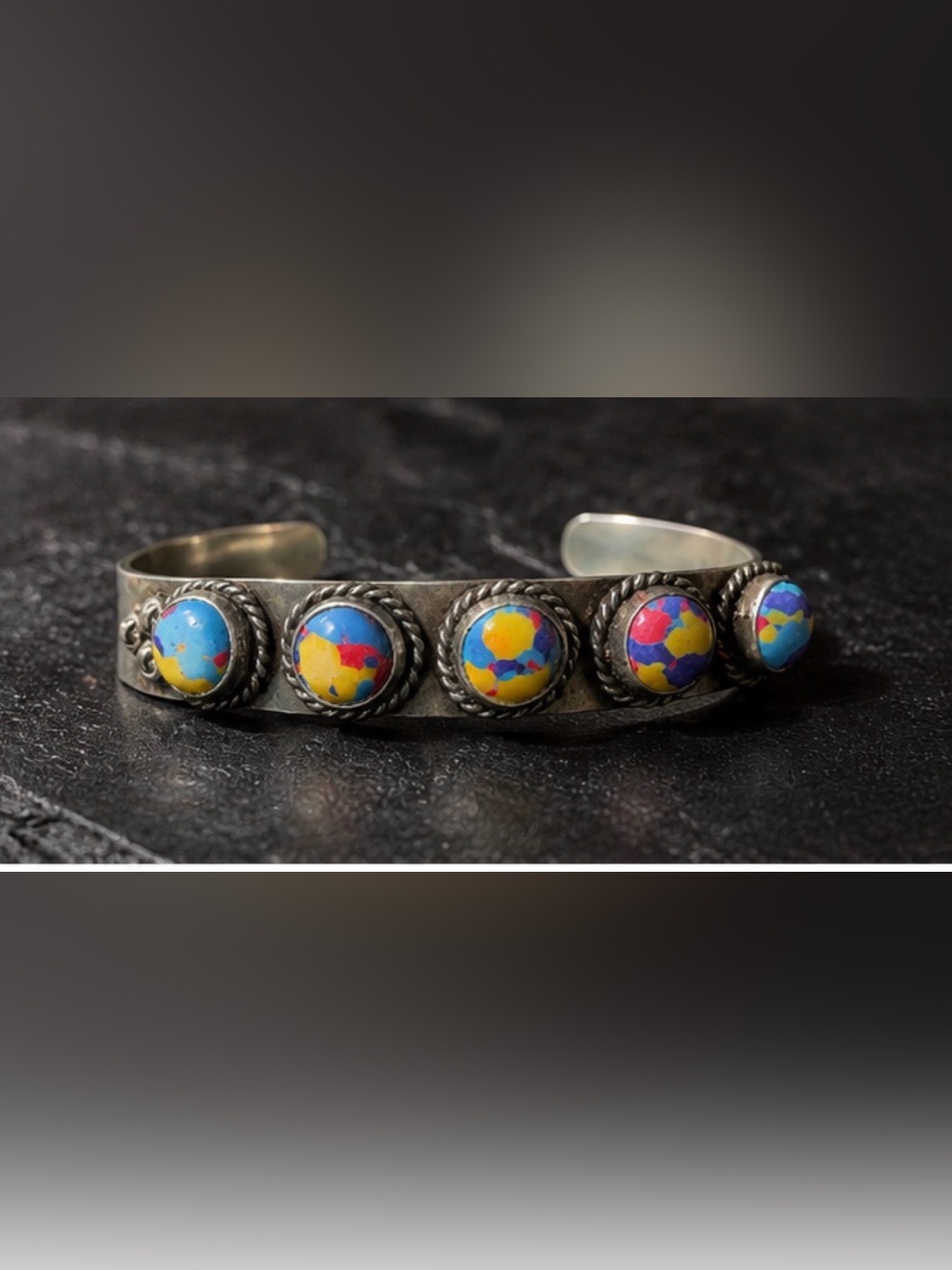 Colorful Stone Silver Cuff Bracelet - Multi-Color